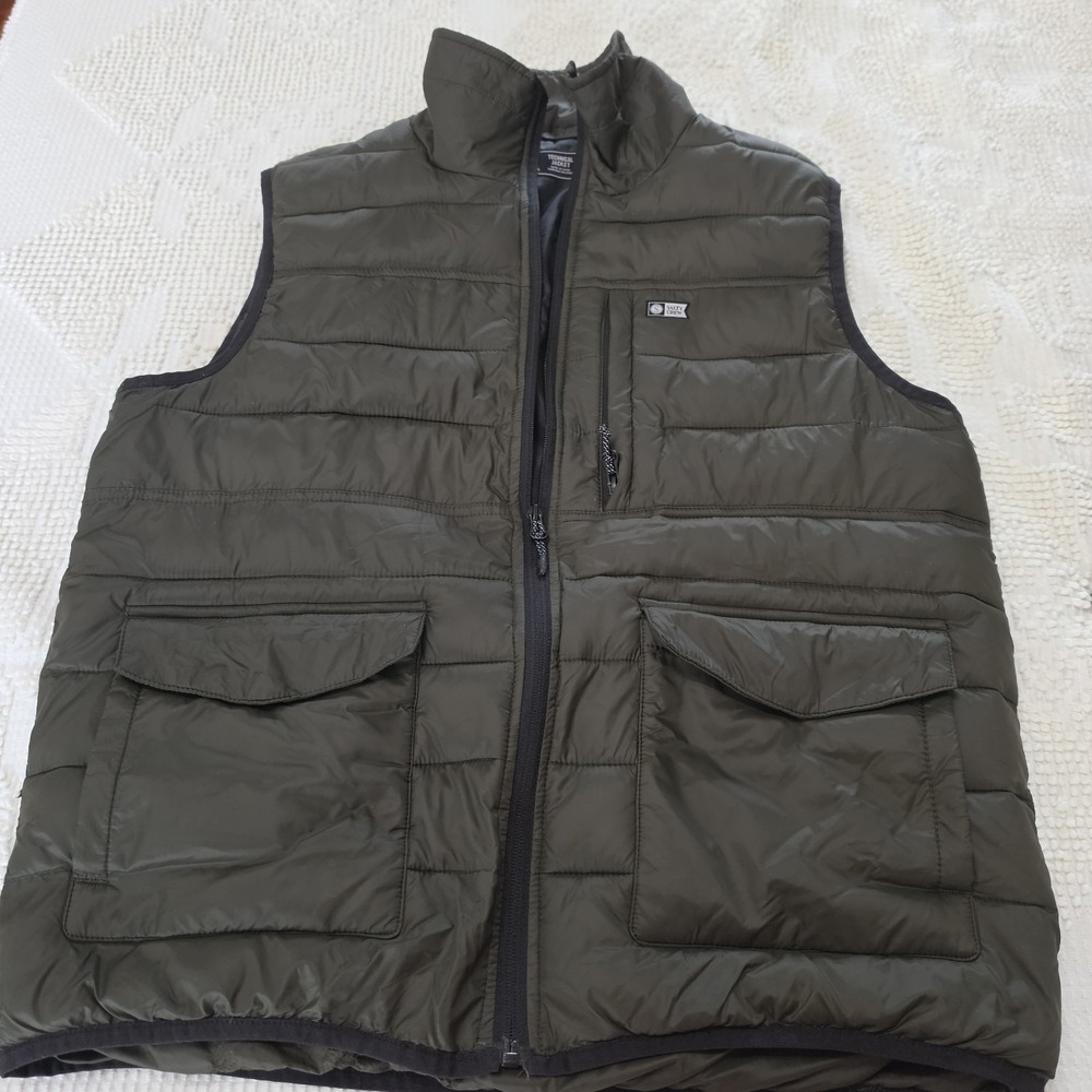 Salty Crew Puffer Vest Sz M Mens Green Full Zip Lightweight Pockets Technical